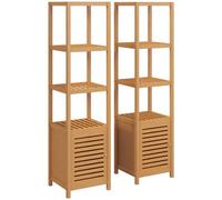 HOMCOM Lot de 2 Meubles Colonne Rangement Salle de Bain Bambou Design Naturel 36L x 33l x 140H cm 4 étagères 8 Niveaux + Placard