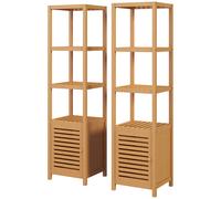 HOMCOM Lot de 2 meubles colonne rangement salle de bain bambou design naturel 36L x 33l x 140H cm 4 étagères 8 niveaux + placard
