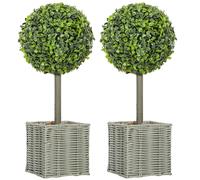 HOMCOM Lot de 2 plantes artificielles, arbres artificiels résistants aux UV dans des pots, adaptés à l'intérieur et à l'extérieur, en plastique, ciment, vert