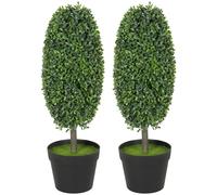 HOMCOM Lot de 2 plantes artificielles, arbres artificiels résistants aux UV dans un pot, en plastique, ciment, vert