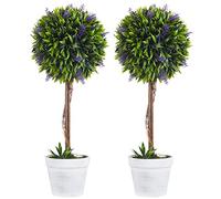 HOMCOM Lot de 2 Plantes artificielles avec Fleurs de Lavande Arbre Artificiel Tronc et Pot Inclus - Hauteur 60 cm résistant aux UV intérieur et extérieur Vert