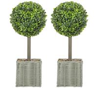 HOMCOM Lot de 2 Plantes Artificielles Décoratives 50 cm avec Galets Vert | Boules de Buis Artificiel, Pot en Plastique Tressé, Fausses Plantes, Décoration Maison ou Bureau