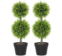 HOMCOM Lot de 2 Plantes Artificielles Décoratives 60 cm Vert | Boules de Buis Artificiel Topiaire en Pot, Fausse Plantes, Décoration Intérieure et Extérieure, Terrasse
