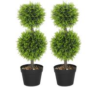 HOMCOM Lot de 2 plantes artificielles décoratives, boules de buis artificiel 60 cm avec pot, plastique, vert