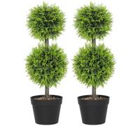 HOMCOM Lot de 2 Plantes artificielles décoratives, Boules de buis Artificiel topiaire 60 cm en Pot, Fausse Plantes pour la décoration intérieure et extérieure, Vert