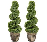 HOMCOM Lot de 2 plantes artificielles décoratives en forme de buis topiaire en pot - 90 cm - Vert clair