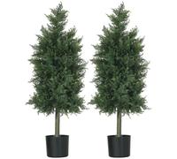 HOMCOM, lot de 2 plantes artificielles en cèdre, en polyéthylène (PE), avec pot en plastique PP, en acier et en ciment, dimensions 38x12,5x90 cm, couleur verte