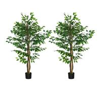HOMCOM Lot de 2 plantes artificielles ficus hauteur 1,50 m tronc branches liane lichen feuilles grand réalisme pot inclus vert