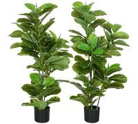 HOMCOM Lot de 2 plantes artificielles figuiers artificiels à feuilles arbre artificiel avec pot inclus hauteur 110 cm vert
