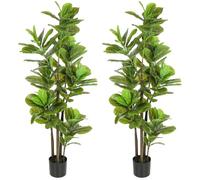 HOMCOM Lot de 2 Plantes Artificielles Intérieures 150 cm Figuier Lyre Vert | Fausse Plante à Figuier Lyre, Pot en Ciment, 120 Feuilles Réalistes, Arbre Artificiel, Maison Bureau Salon Chambre