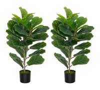 HOMCOM Lot de 2 plantes artificielles intérieures 80 cm figuier arbre artificiel avec pot en plastique et flocage vert