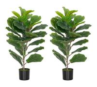HOMCOM Lot de 2 Plantes artificielles intérieures 80 cm, figuier Arbre Artificiel avec Pot en Plastique et Flocage, Fausse Plante Vert décoration pour Maison, Bureau, Salon, Chambre