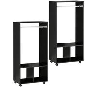 HOMCOM Lot de 2 portants à vêtements penderie mobile avec roulettes 2 niches + Grand Espace penderie en bois noir