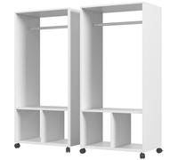 HOMCOM Lot de 2 portants à vêtements penderie mobile avec roulettes 2 niches + Grand Espace penderie en bois Blanc