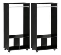 HOMCOM Lot de 2 Portants à Vêtements Penderie Mobile avec roulettes Noir | 2 Niches, Grand Espace Penderie, en Bois