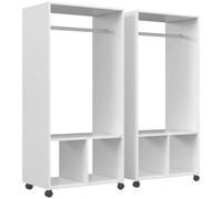 HOMCOM Lot de 2 Portants à Vêtements Penderie Mobile roulettes Blanc | 2 Niches, Grand Espace Penderie, en Bois