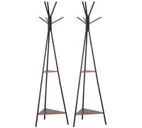 HOMCOM Lot de 2 porte-manteaux trépied meuble d'entrée style industriel branches 2 étagères + 6 patères métal noir