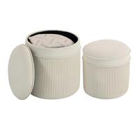 HOMCOM Lot de 2 Poufs de Rangement en Velours Repose-Pieds Ronds Crème | Gigognes, Tabouret Rond, Couvercle Amovible, Assise Rembourrée, pour Coiffeuse, Chambre, Salon