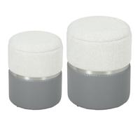 HOMCOM Lot de 2 poufs de Rangement, Gris et crème | Coffres de rangement ronds, rembourrés en chenille et PU, pour couloir, chambre, salon.