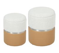 HOMCOM Lot de 2 poufs de Rangement rembourrés, Marron et crème | Coffres de rangement ronds, rembourrés en chenille et PU, pour couloir, chambre, salon