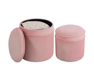 HOMCOM Lot de 2 poufs empilables ronds, grand pouf de rangement de 34,8 l, tabourets rembourrés avec finition en velours, idéal pour salon et chambre à coucher, rose