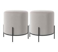 HOMCOM Lot de 2 poufs Ottoman Tabouret Pouf Repose-Pied en Velours Pieds en Acier Ø 35 x 38 cm pour Salon Chambre Gris Clair