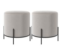 HOMCOM Lot de 2 poufs ottoman tabouret pouf repose-pied en velours pieds en acier pour salon chambre Ø 35 x 38 cm gris clair