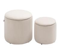HOMCOM Lot de 2 poufs tabourets repose-pieds coffre de rangement en tissu aspect velours côtelé Ø40 cm et Ø30 cm, blanc