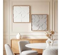 HOMCOM Lot de 2 Tableaux Abstraits 3D en Bois Géométrique 80 x 80 cm Blanc