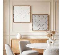 HOMCOM Lot de 2 Tableaux Abstraits 3D en Bois Géométrique 80 x 80 cm Blanc | Décoration Murale Suspendue, Décor Moderne, pour Chambre à Coucher, Salon, Bureau