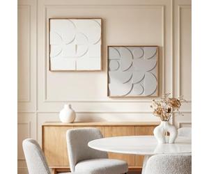 HOMCOM Lot de 2 Tableaux Abstraits 3D en Bois Géométrique 80 x 80 cm Blanc | Décoration Murale Suspendue, Décor Moderne, pour Chambre à Coucher, Salon, Bureau