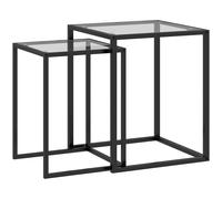 HOMCOM Lot de 2 tables basse gigogne, tables d'appoint empilable, plateau verre trempé cadre acier, patins antidérapants, noir