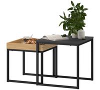 HOMCOM Lot de 2 tables basses gigognes carrées, tables gigognes de salon avec cadre en acier, style moderne, noir