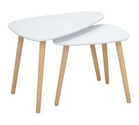HOMCOM Lot de 2 tables basses gigognes design scandinave pieds en bois et plateau MDF blanc