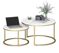 HOMCOM Lot de 2 Tables Basses Gigognes Empilable Blanc | Table Basse Ronde, Design Industriel, Pieds en Métal