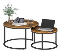 HOMCOM Lot de 2 tables basses gigognes empilable design industriel plateau imitation ciment pieds en métal brun rustique