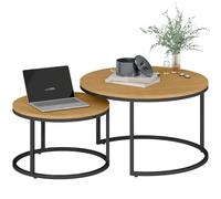 HOMCOM Lot de 2 Tables Basses Gigognes Empilable Marron | Table Basse Ronde, Design Industriel, Pieds en Métal