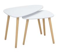 HomCom – Lot de 2 tables basses gigognes design scandinave, pieds bois, plateau MDF blanc