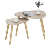 HOMCOM Lot de 2 Tables Basses Gigognes Pieds Plateau Bois Naturel | Design Scandinave