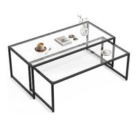 HomCom Tables basses gigognes, lot de 2 tables salon rectangulaires, acier et verre trempé, noir