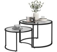 HOMCOM Lot de 2 tables basses gigognes rondes plateau verre trempé et pied en acier au carbone noir