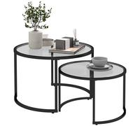 HOMCOM Lot de 2 tables basses gigognes rondes plateau verre trempé et pied en acier au carbone noir
