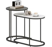 HOMCOM Lot de 2 Tables Basses Gigognes Style Moderne Gris et Blanc | Tables d’Appoint Empilables, Cadre en Métal, Bout de Canapé, Salon ou Chambre