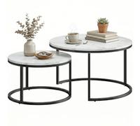 HOMCOM Lot de 2 Tables Basses Gigognes Table Basse Ronde Empilable Blanc | Design Industriel, Pieds en Métal