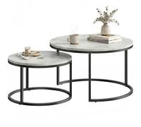 HOMCOM Lot de 2 Tables Basses gigognes, Table Basse Ronde, empilable, Design Industriel, Pieds en métal, Gris