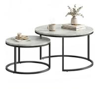 HOMCOM Lot de 2 Tables Basses Gigognes Table Basse Ronde Empilable Gris | Design Industriel, Pieds en Métal