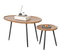 HOMCOM Lot de 2 tables basses gigognes, table d'appoint empilable, pieds en métal, pour salon, chambre, bureau, bois de noyer