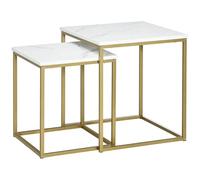 HOMCOM Tables gigognes, lot de 2, tables basses carrées, table d'appoint, armature en acier blanc or