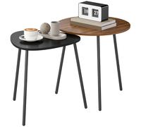 HOMCOM Lot de 2 tables basses gigognes, tables d'appoint contemporain cadre en métal, ronde et triangulaire, noyer et noir