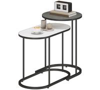 HOMCOM Lot de 2 tables basses gigognes, tables d'appoint empilable style contemporain, cadre en métal gris et blanc